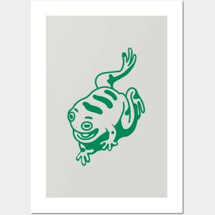 Frog in a good mood. Japanese art style in green ink Posters and Art